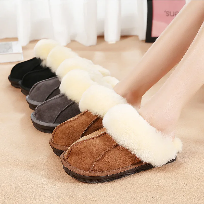 Тапочки из овечьей шерсти для пар; домашняя обувь; женские зимние домашние тапочки; нескользящие теплые домашние тапочки; обувь с натуральным мехом на мягкой подошве