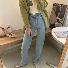 Джинсы с высокой талией, женские джинсы с неровной талией, прямые брюки,, обтягивающие