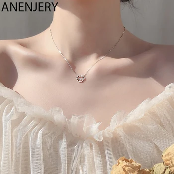 

ANENJERY Fantastic Universe Planet Star Pendant Necklace 925 Silver Clavicle Chain Shiny Zircon Necklace For Women Girls S-N607