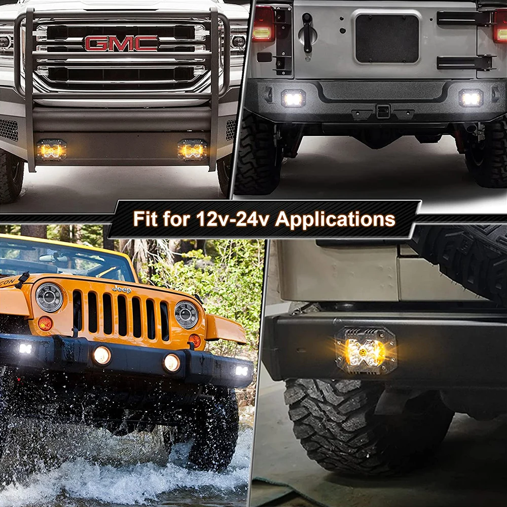 Kit 2 Feux LED Ambre Encastrés 3,4 Pouces - 8000LM Pour 4x4, Pick-up, SUV (neuf)