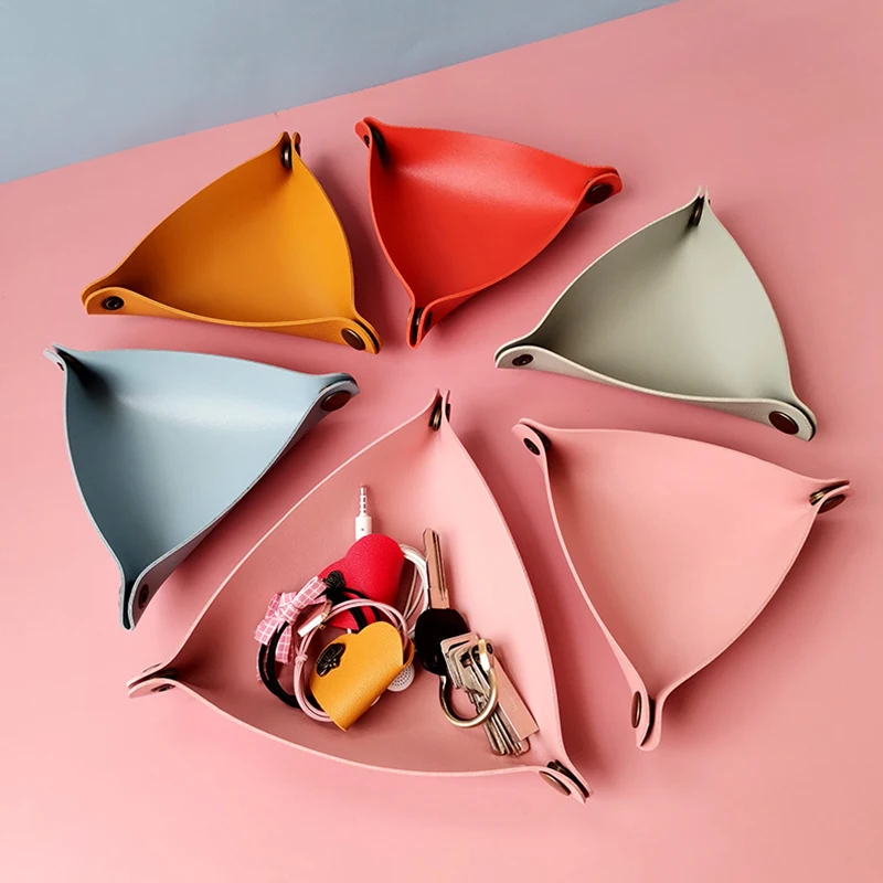 1PC Creative Storage Trays Foldable PU Leather Home Decorative For Porch Key Wallet Cosmetic Desktop Box Triangle | Дом и сад