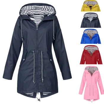 

Women Solid Color Jacket Raincoat Outdoor Jacket Wind Jacket Waterproof Rain Jacket Long Rain Coat Women Motorcycle Windbreaker