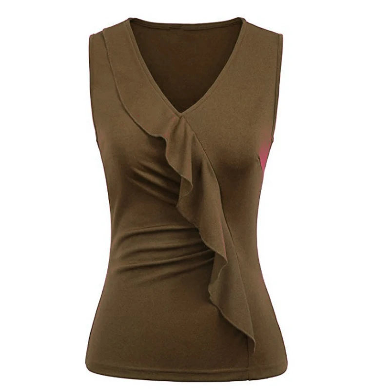 Womens Tops Ladies Business Plus Size Fashion Work Blouse Office Tanks Sleeveless Vest V Neck Sexy Solid Casual