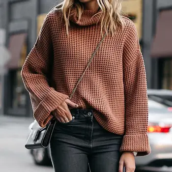 

Fashion Women Solid Color Turtleneck Long Sleeve Casual Loose Knitted Sweater