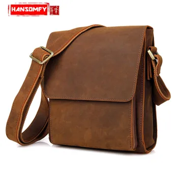 

New Genuine Leather Men's Bag Men's Shoulder Bag Leather Messenger Bag Retro European and American Fashion Crazy Horse Leather