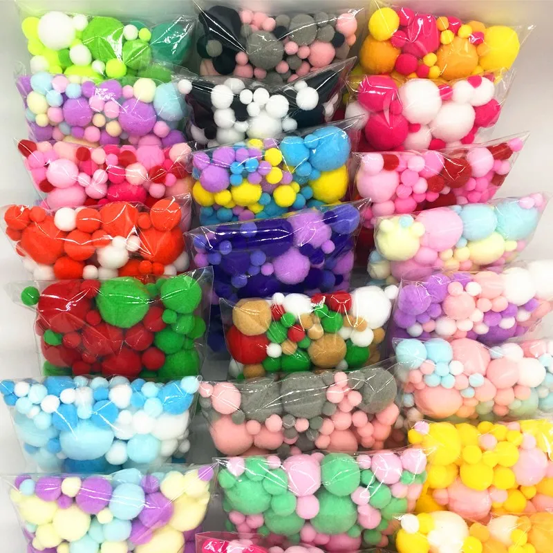 Craft Supplies Pom Poms Craft Supplies Fluffy Ball Accessories 8mm To 30mm 20g Multi Size Mix Colors Pompom Fur Craft DIY Soft Pom Poms Balls Wedding Decoration Glue on Cloth