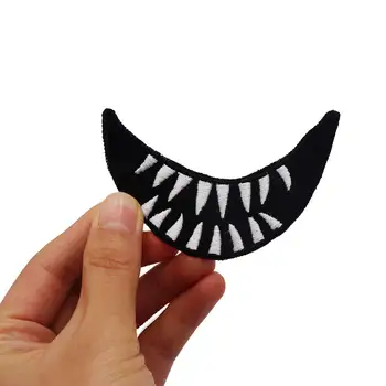 

Mouth with sharp teeth Embroidered Label punk biker Patches Clothes Stickers Apparel Accessories Badge