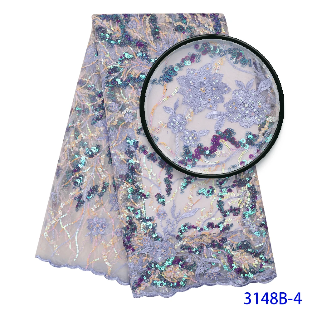 Nigerian Sequins Lace African Mesh Tulle Sequence Lace Fabric Lace For Wedding Dress