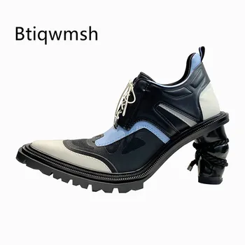 

Chic Design Ankle Boots Women Pointed Toe Blue Mixed Color Strange High Heel Shoes Woman Fashion Short Boots