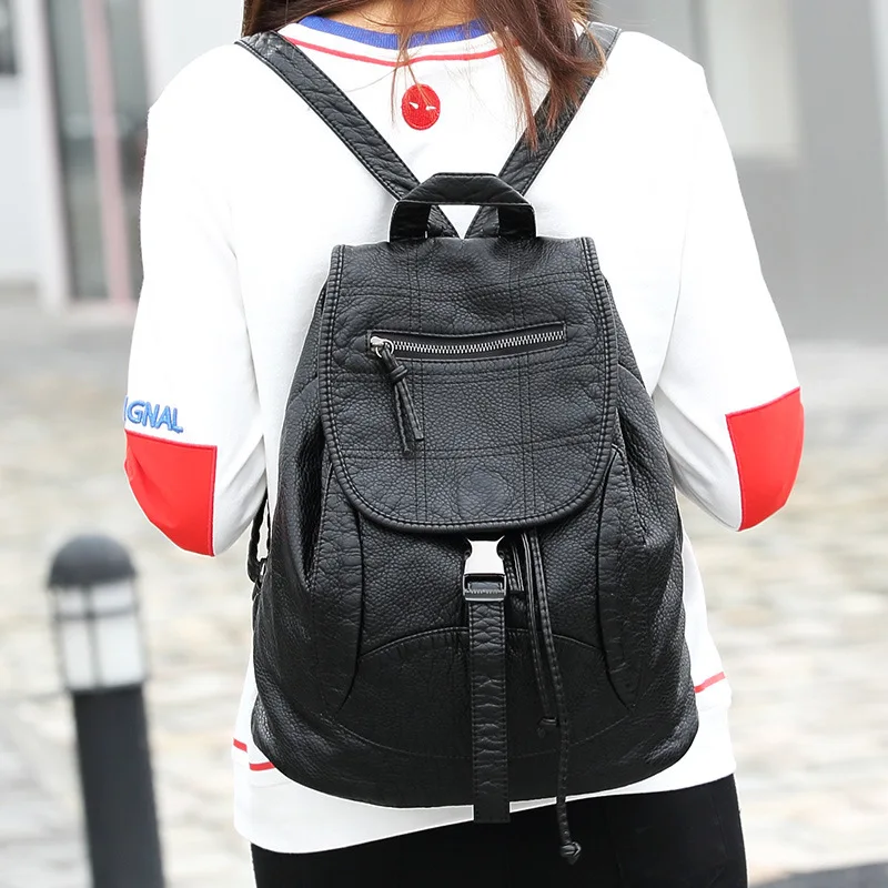 

WOMEN'S Bag Spring And Summer New Style Washed Leather Backpack Korean-style Leather Backpack Retro Schoolbag Guangzhou