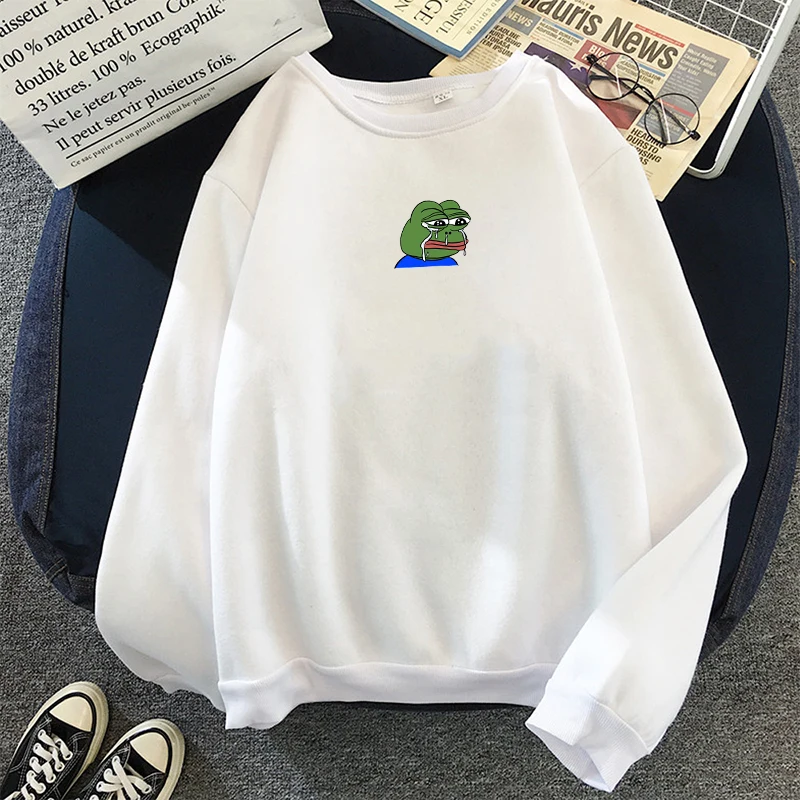 White Толстовки с принтом «Sad Tearing Frog» для мужчин/женщин, толстовки с капюшоном в стиле Харадзюку, толстовки с капюшоном в стиле хип-хоп, мужская Японская уличная одежда с капюшоном - Цвет: White