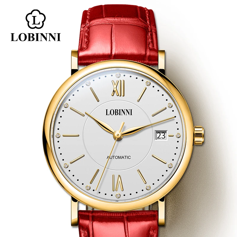gold-white-red-g Швейцария LOBINNI Топ люксовый бренд часы для женщин сапфир relogio Япония MIYOTA автоматические механические мужские часы - Цвет: gold-white-red-g