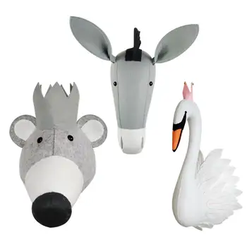 

Plush Stuffed Animal Wall Mount 3D Felt Cute Animal Doll For Nursery School Children Room Decoration Cute Animal Head Doll