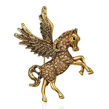 

Rinhoo Lucky Horse Enamel Brooches For Women Men Alloy Animal Rhinestone Banquet Party Brooch Gifts Lovely Pegasus Corsage Gifts