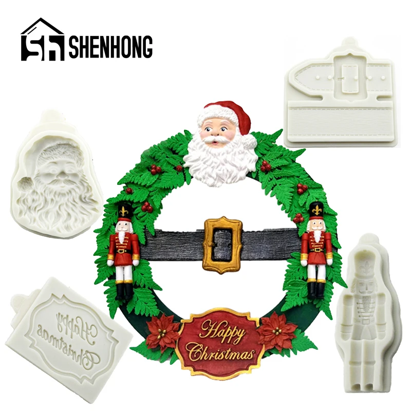 

SHENHONG Santa Claus Silicone Fondant Cake Mold Alphabet Strap Christmas Pattern Biscuits Chocolate Sugar Craft Decorate Mould