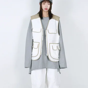 

loose Multi-pocket Open Stitching Vest Fashion New Women 2020 Spring Elegant Sleeveless Goddess Fan Casual Style Vest DMY3297