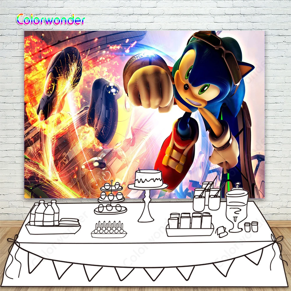 

Vinyl Photography Backdrop Blue Hedgehog Sonic Game Child Birthday Party Banner Background Boy Kid Portrait Photo Studio Props