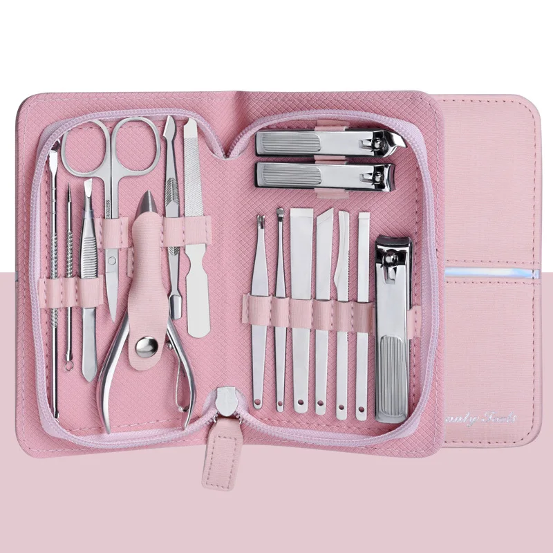 16pcs Stainless Steel Nail Clipper Cutter Trimmer Ear Pick Grooming Kit Manicure Facial Care Set Pedicure Toe Nail Art Tool Kits