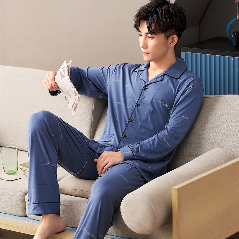 

Pajamas Men's Modal Cotton Long-sleeved Home Service Men's Loose Thin Suit Pijama Hombre Verano Sommeil Tops Pyjama Homme 2020