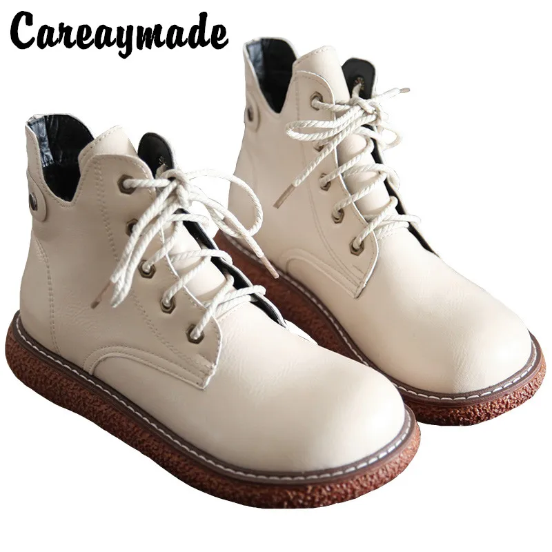 

Careaymade-Retro literature leather thick soled boots women's plush British style big head Casual Fashion boots women's shoes