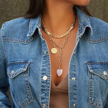 

Gold Link Chain Necklace For Women 2020 Heart Pendant Long Necklaces Punk Snake necklace Clavicle Statement Beach Jewelry