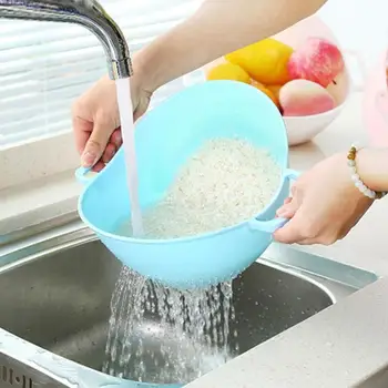

Creative Rice Washer Strainer Fruits Vegetable Cleaning Container Rice Cooker Double Kitchen Accessories Basket Handle Wash E7W9