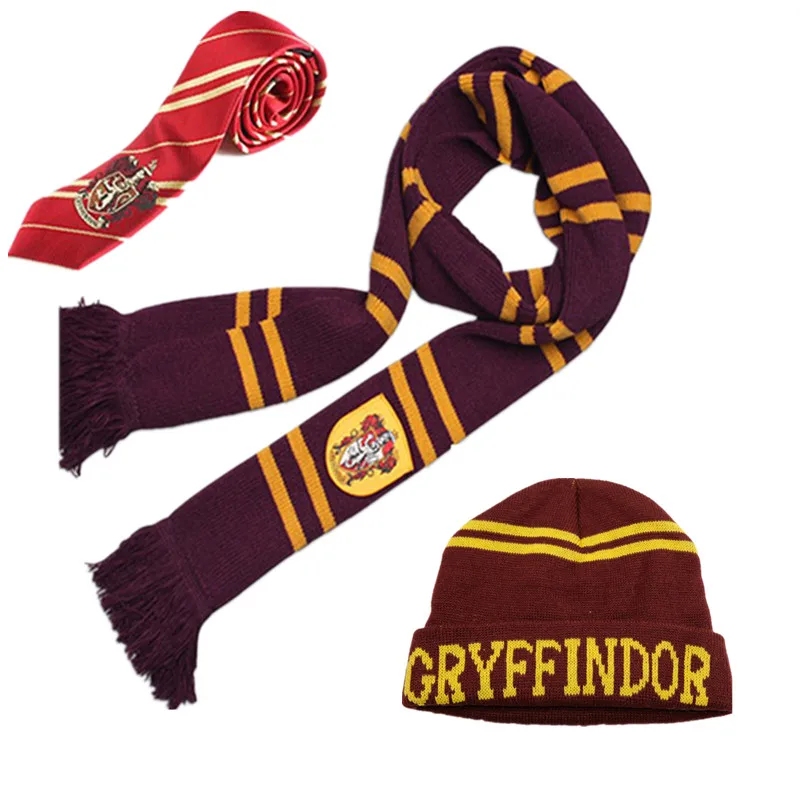 Хогвартс Школа Гриффиндор Слизерин Ravenclaw Hufflepuff шарф шляпа перчатки набор шапки бини галстук Волшебные школьные костюмы для косплея - Цвет: Gryffindor
