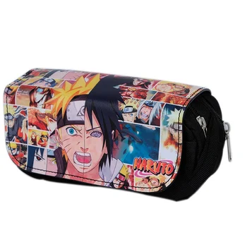 

High Quality Naruto Canvas Double Zipper Pencil Bag Anime Pencil Case Kids Gift Stationery Container School Supplies