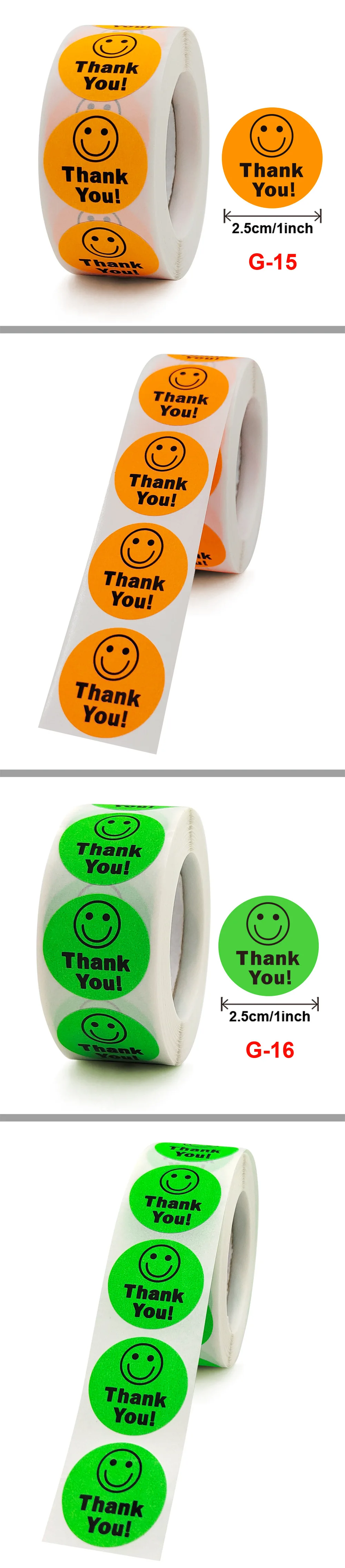 500Page One Roll Children Stationery Stickers Tape Creative School Smiley Face Reward Thank You Cute Fluorescent Color Kids Toy