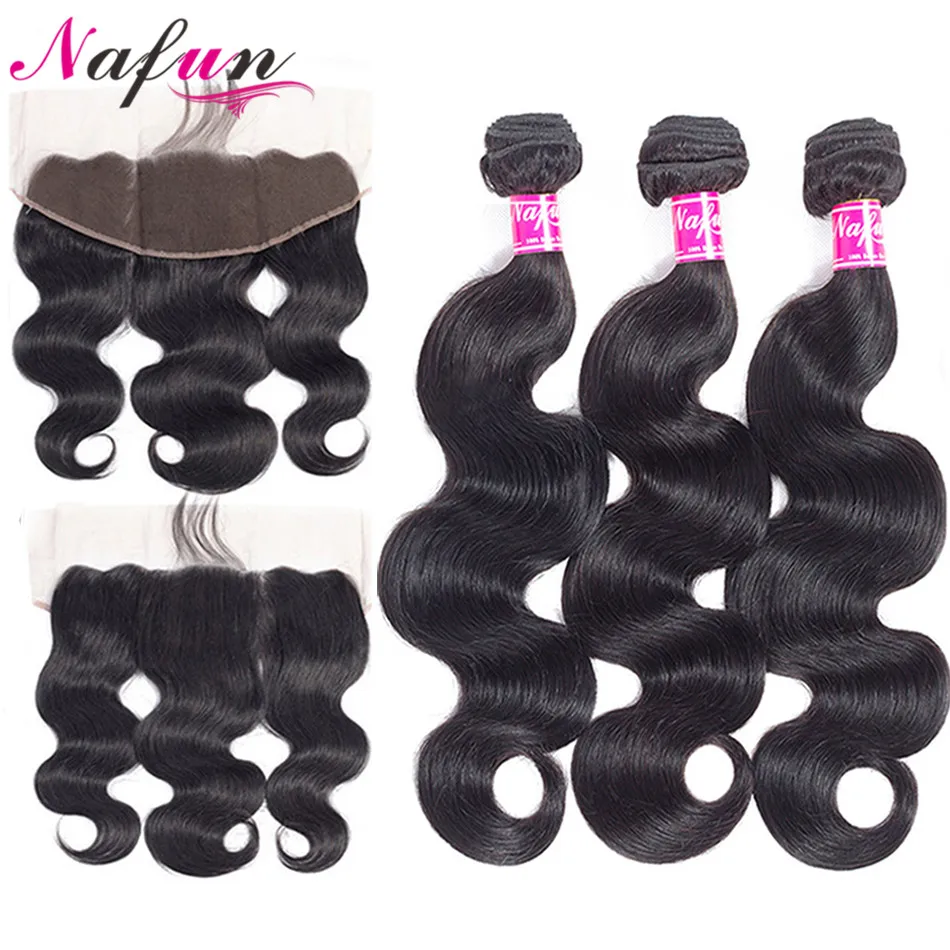 

Nafun Malaysian Body Wave Bundles With Closure Non Remy Human Hair Extensions 3 Bundles With Closure Lace Frontal With Bundles