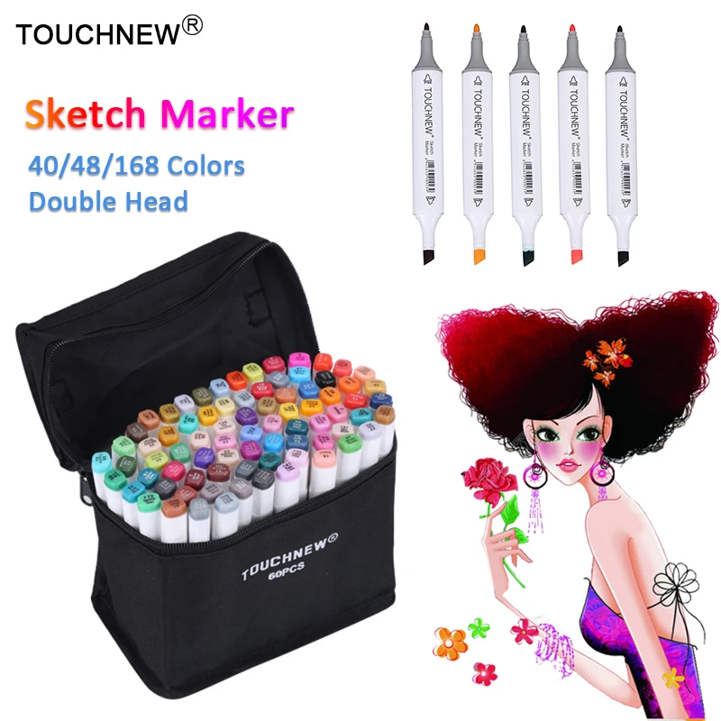

TOUCHNEW 168/48/40 Colors Oily Alcoholic Sketch Marker Brush Pen Dual Head Sketch Markers Set for Manga Draw Art Supplies