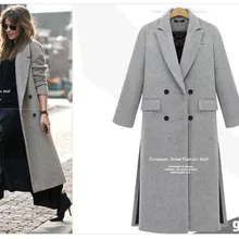Повседневный длинный зимний модный шерстяной пиджак с широкой талией; пальто и куртка из смесовой шерсти белого и серого цвета; двубортное пальто; Femenino