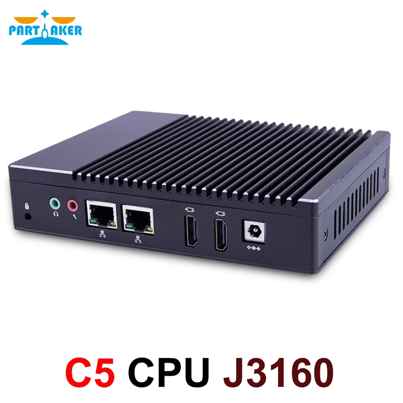 Причастник четырехъядерный J3160 безвентиляторный мини ПК Windows 7 8 10 Dual LAN NICS WIFI pfSense As