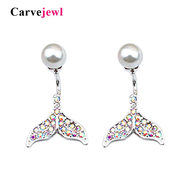 

Carvejewl Front Back Double Sided Stud Earring AB crystal rhinestone acrylic pearl stud mermaid tail Korean design teen earrings