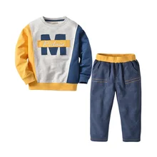 BINIDUCKLING/осенние комплекты одежды для маленьких мальчиков хлопковая одежда с длинными рукавами и рисунком+ штаны комплект весенней детской одежды из 2 предметов