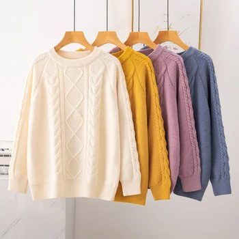 

2020 New Autumn Winter Knitted Sweater Pullover Women Tops Fashion Loose O-Neck Long Sleeve Sweaters Casual Sweater Women D3302