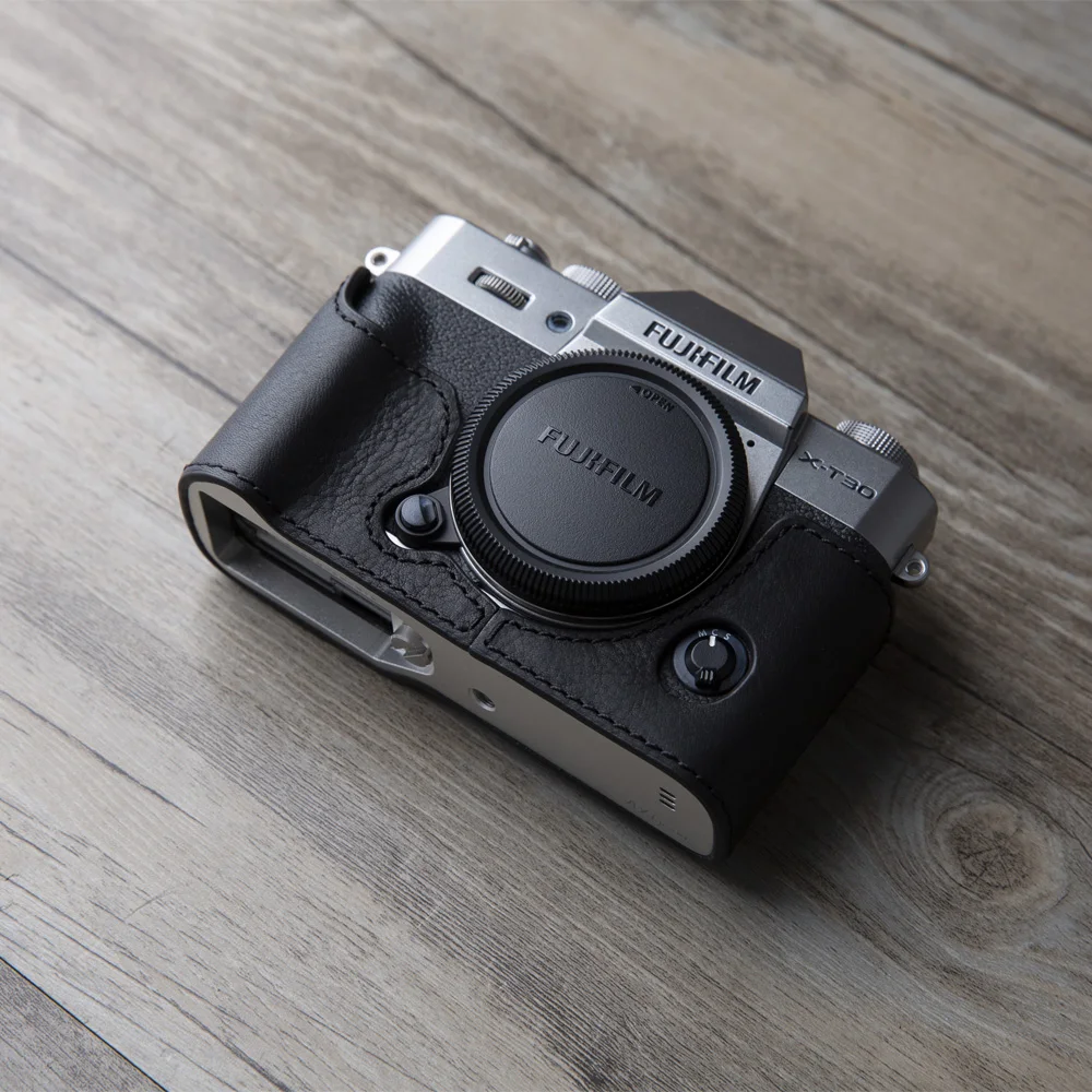 colore nero JUNIPA in pelle per fotocamera Fuji-Custodia Fujifilm XT10 fondo Custodia per fotocamera digitale