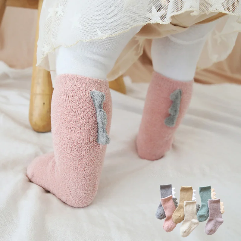 

New Winter Baby Socks Fleece Cartoon Dinosaur Newborn Socks Soft Warm Knee Length Baby Girl Boy Socks 0-4 Years 1 Pair