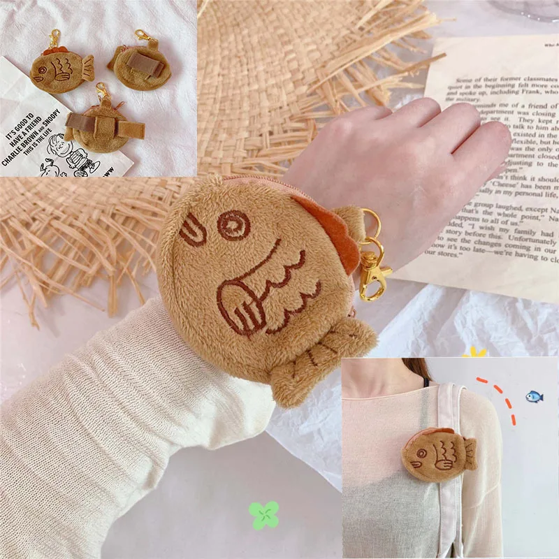

Creative Cute Plush Small Wrist Coin Purse Multifunctional Fish Snapper Bag Card Key Case Keychain Bag Women Girls Handbag