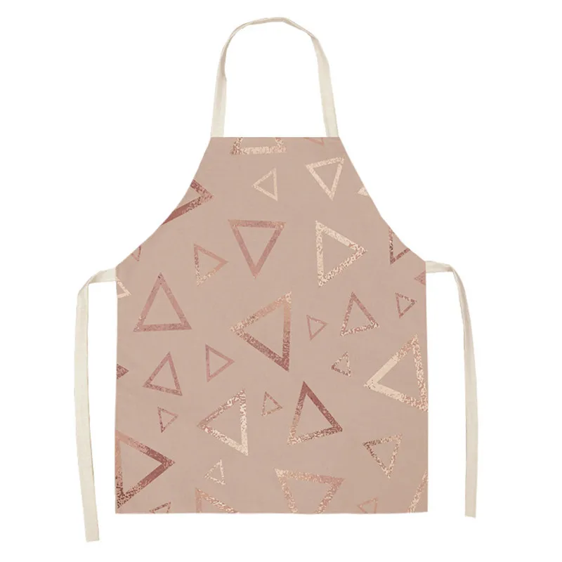 Rose Gold Geometric Printed Kitchen Aprons for Women Man Home Cooking Baking Shop Cleaning Cotton Linen Apron