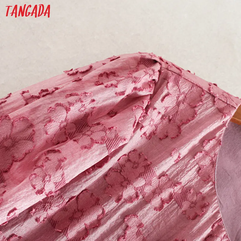 Tangada женское элегантное платье с вышивкой 3D цветы розовое платье с длинным рукавом милое Плиссированное мини-платье vestidos CE227