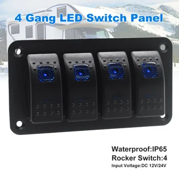 

12V 24V Rocker Dash Rocker Toggle Switch Panel 4 Gang Blue LED Car Marine RV Boat Yacht Ship Caravan Truck Waterproof Breaker