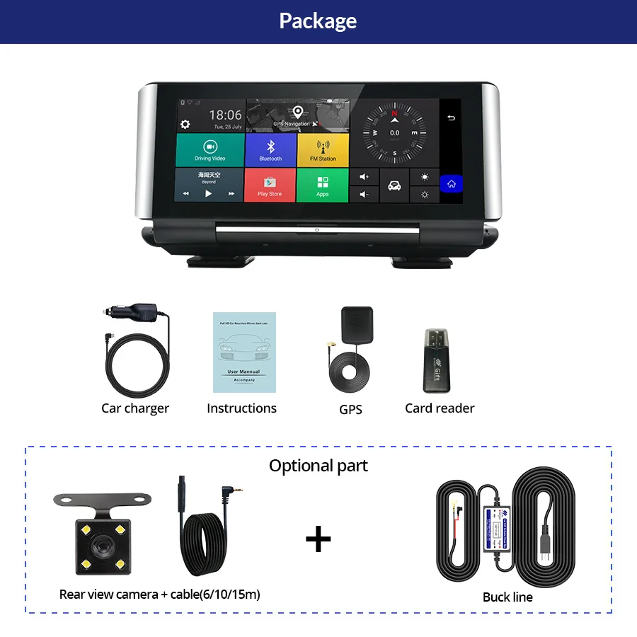 Автомобильный видеорегистратор с GPS Android 5 1 4G 7 " Wi Fi FHD 1080P ADAS для