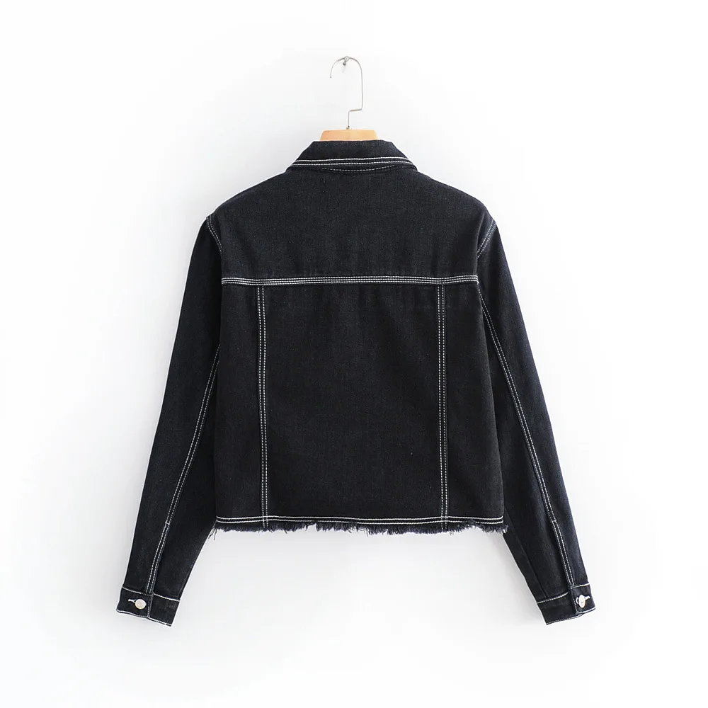 

34ys-077 2018 Autumn New Style Casual Wind WOMEN'S Dress Contrast Color Series Line Cowboy Jacket