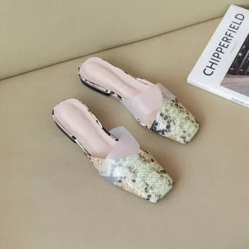 

MLJUESE 2020 women slippers Soft cow leather Rome style summer square toe yellow color sandals party dress size 40