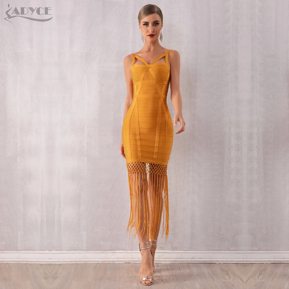Adyce новое летнее женское облегающее платье с кисточками Vestidos сексуальное без рукавов с бахромой облегающее Клубное миди вечернее платье в стиле знаменитостей - Color: As Photo