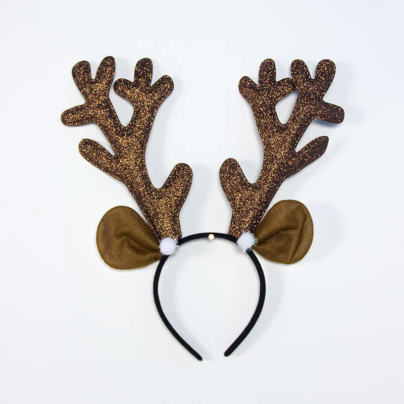 Повязка на голову с оленем, рога, косплей, рога, Рождественские оленьи уши, повязка на голову, рога, обруч для волос аксессуары для взрослых детей, Navidad - Цвет: dark Brown