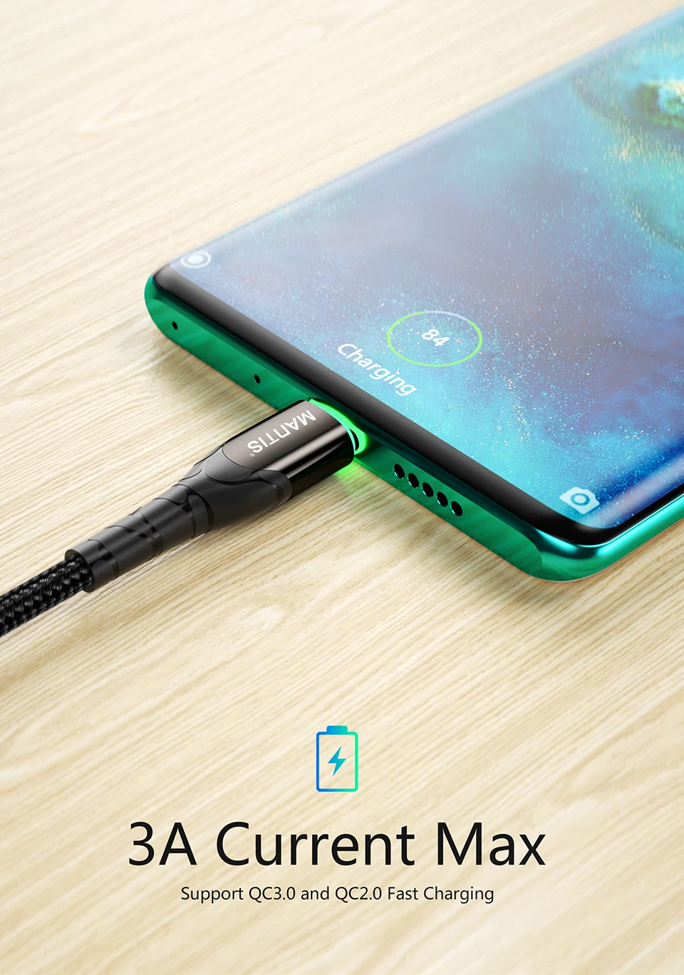 MANTIS 3 м 2 м светодиодный кабель Micro Usb для samsung Xiaomi 3A Быстрая зарядка зарядное устройство через Micro Usb Android мобильный телефон кабель для передачи данных