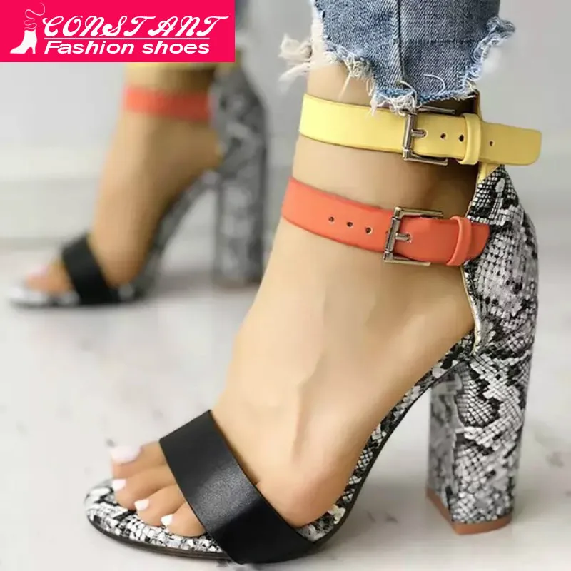 

Women's Ladies Fashion Mixed Colors High Heels Buckle Sandals Casual Shoes summer sandals women sandals high heels women shoes