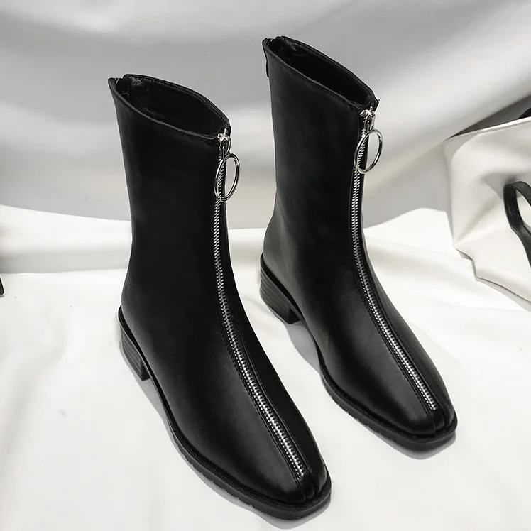 

Women's Rubber Boots Low Heels booties Round Toe Shoes Luxury Designer Zipper Booties Ladies Bootee Woman 2019 Rain Fashion